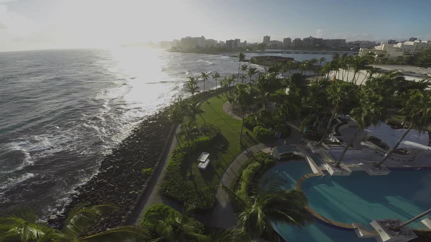Aerial view of a resort by the water
