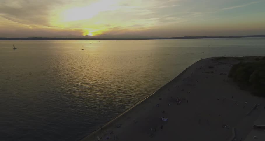 A beach at sunset