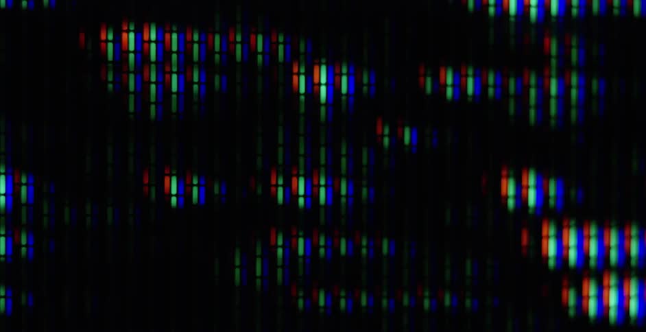 Light bars flashing by on a screen