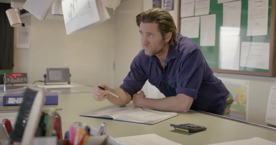 A man reads a notebook