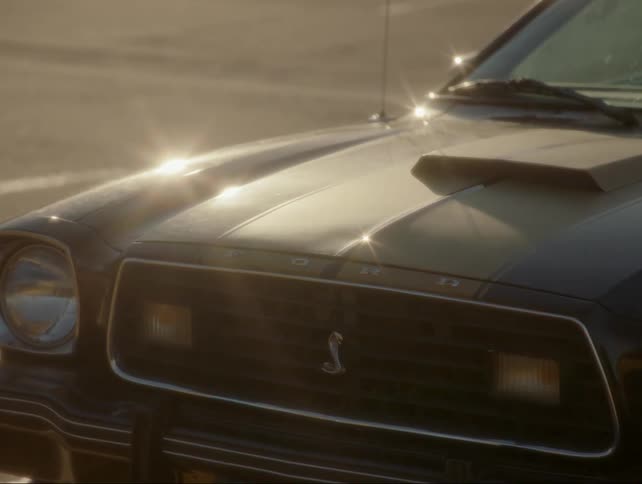 The sun is gleaming off a vintage ford sports car