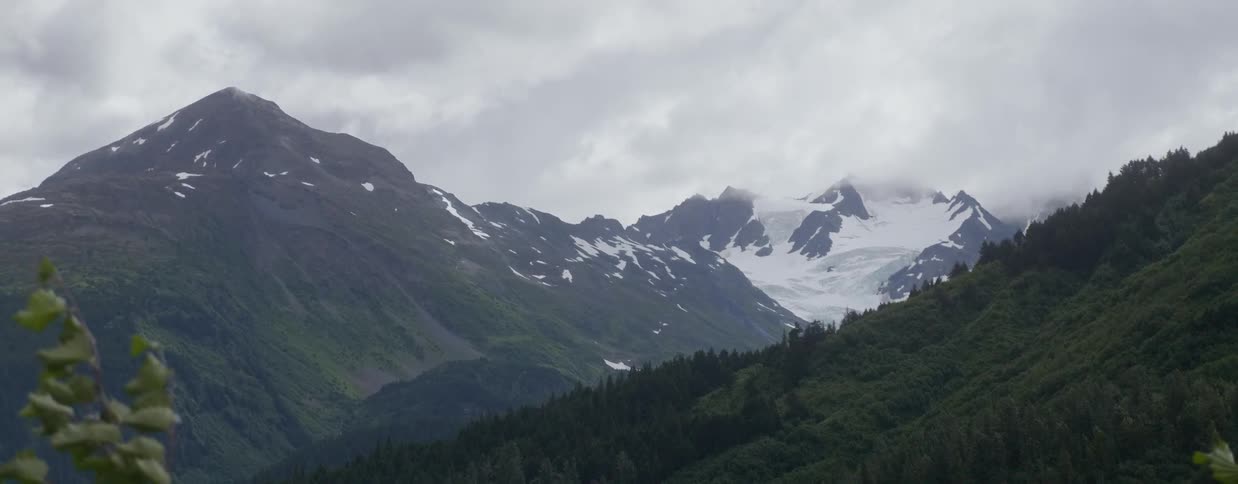Snow capped mountain range
