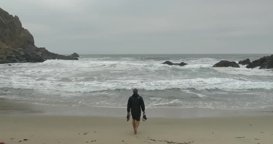 A person walking on the beach