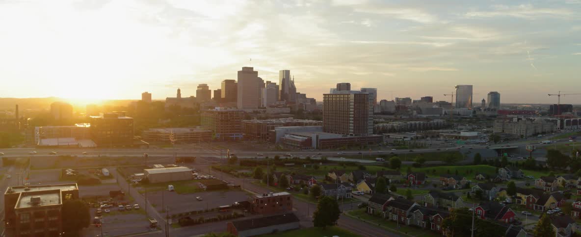 The sun setting on a large city
