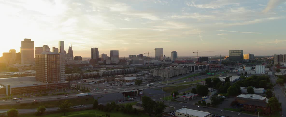 A large city is being flown over