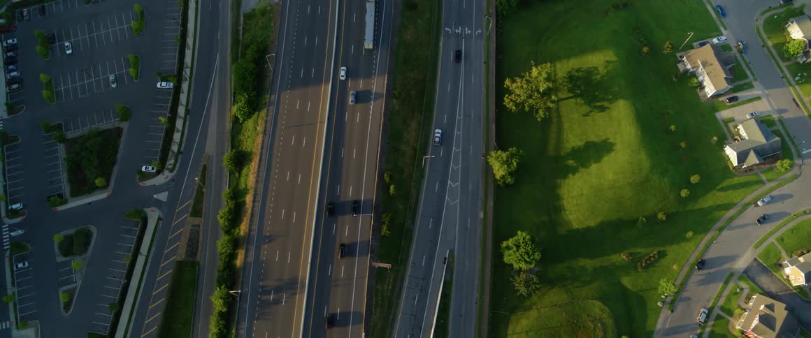 Overhead shot of a cities busy interstate