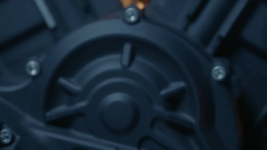 The engine is sitting in a dark room