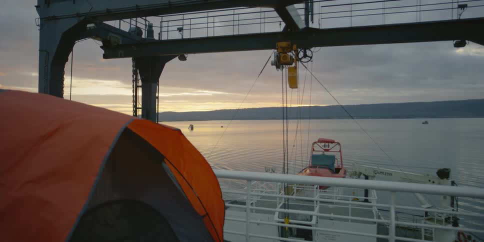 A flapping tent on a ship
