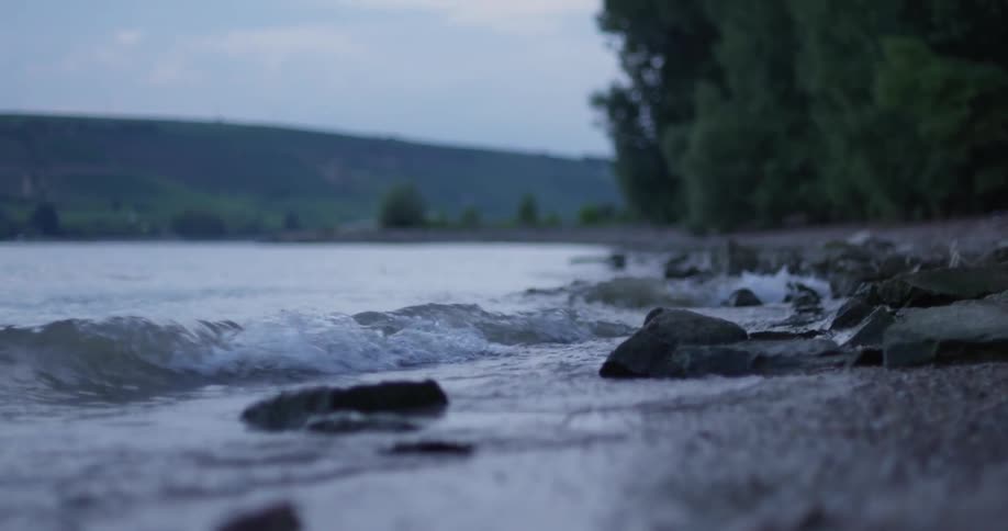 Waves roll onto a shore