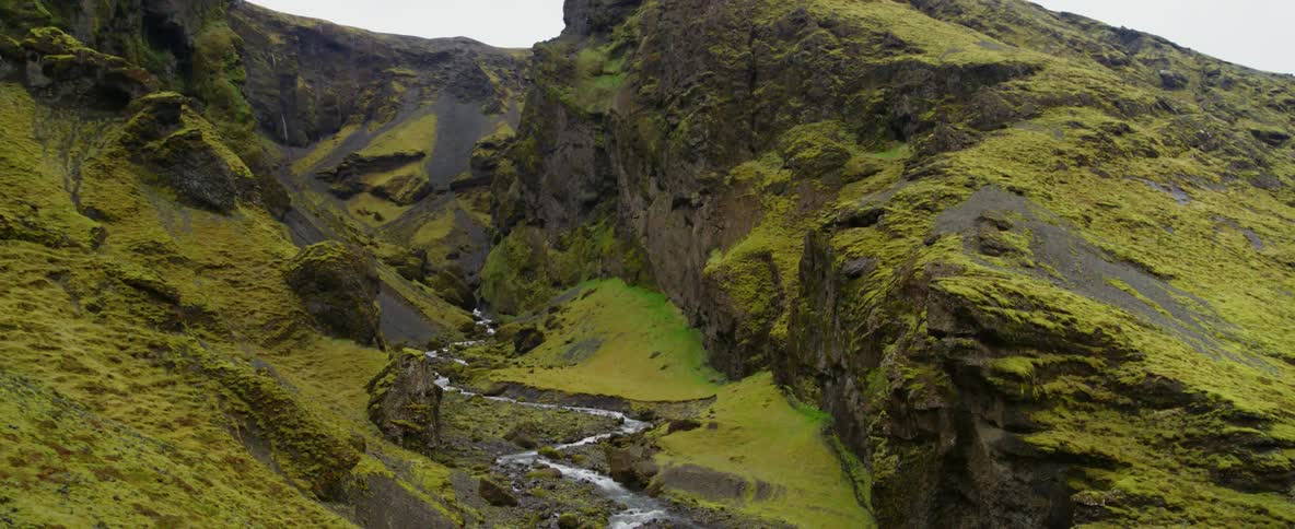 River cuts through a green canyon