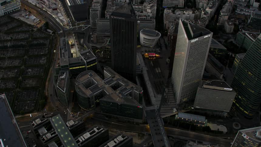 A dense city with triangular buildings