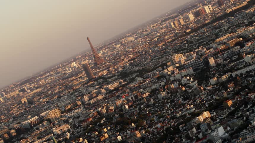 A large city at sunset