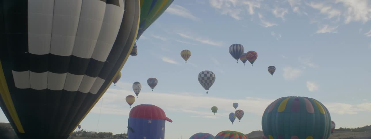 A large amount of hot air balloons are rising in the air