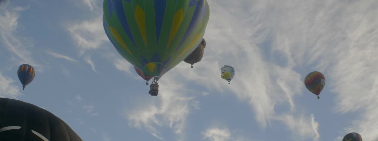 Hot air balloons float in the sky