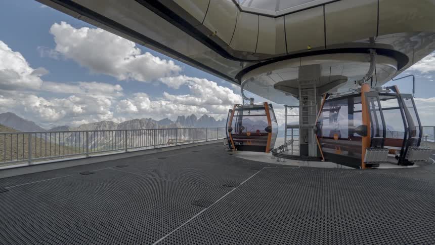 Ski lifts turning on a platform