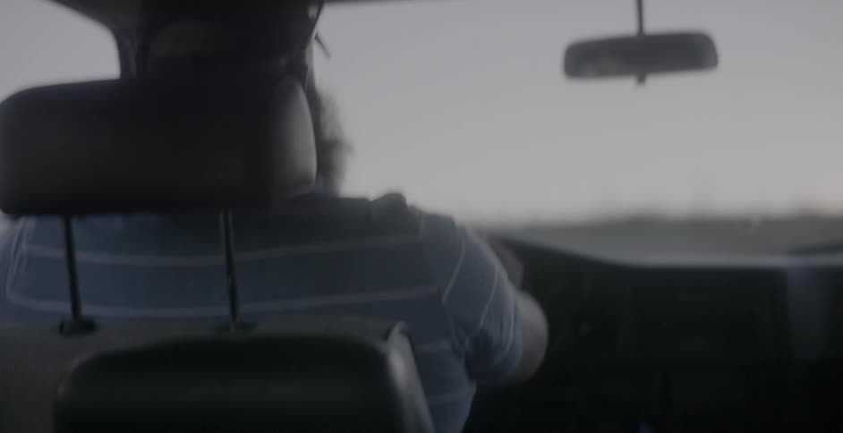 A bearded man driving