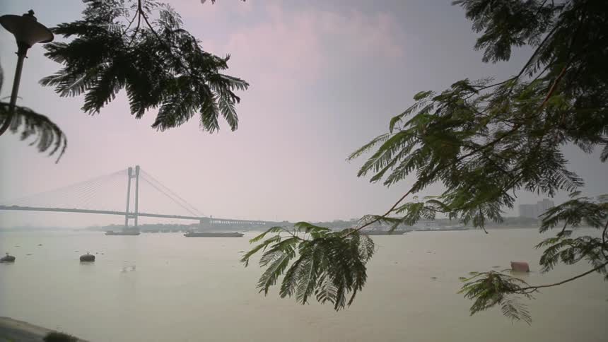A large bridge off in the distance