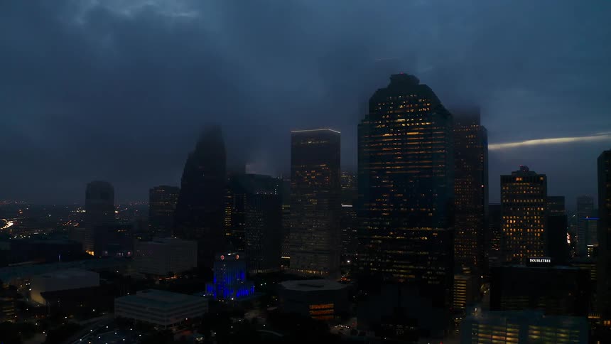 Fog and haze hangs above the city