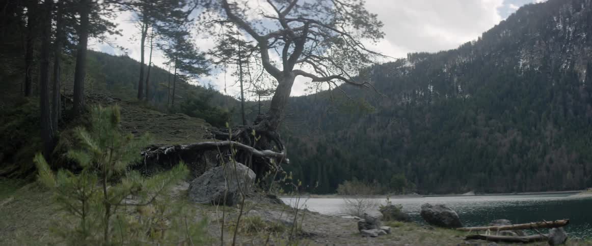 Water flows through hilly landscape