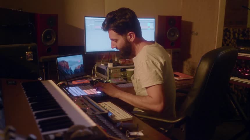 Man working in a music studio