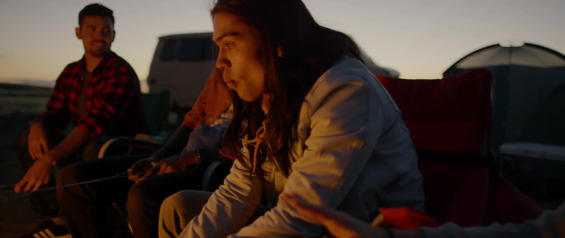 People roasting marshmallows on a campfire