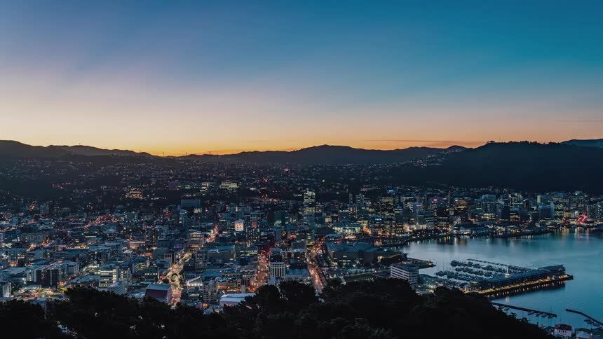 A city at sunset
