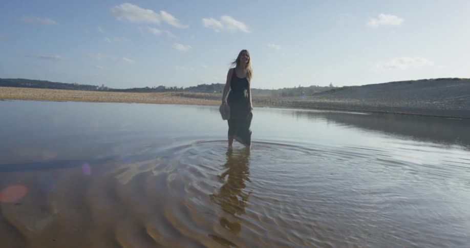 A person walking in shallow water