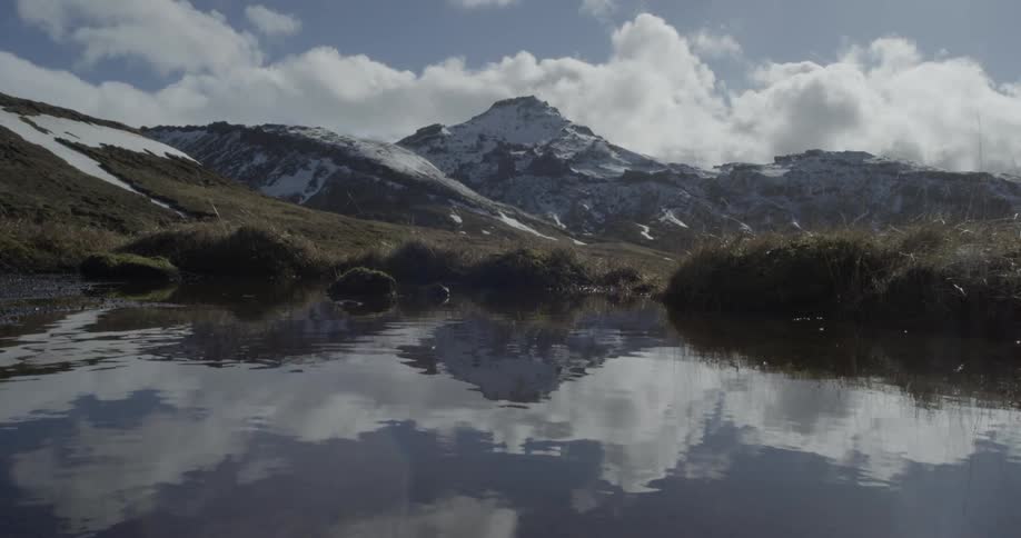 Water ripples on a mountain lake reflection