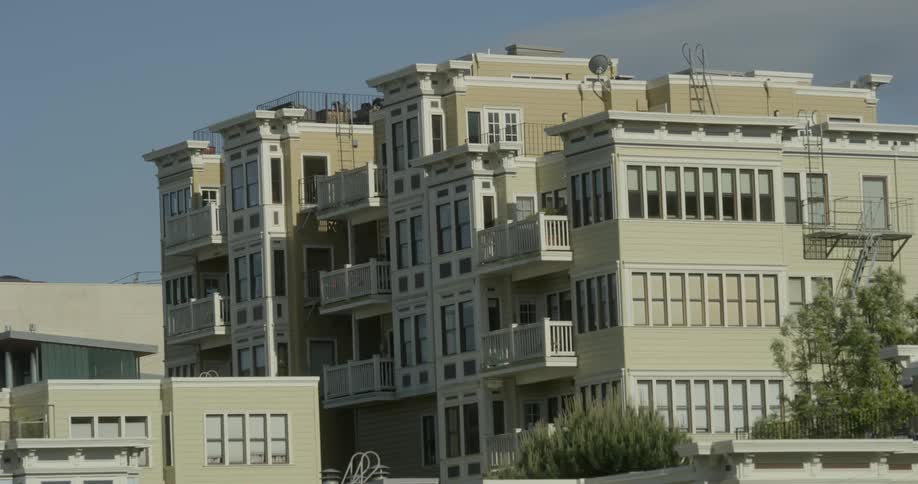 City apartment buildings with balconies