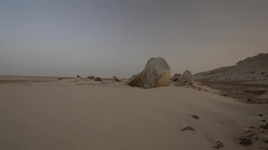 Rock formations cover the ground in the desert