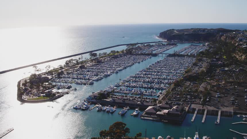 Boats float in a marina