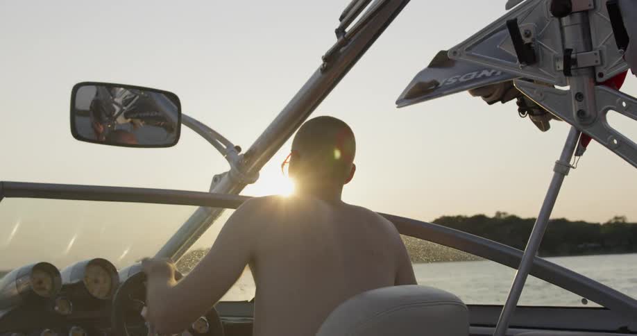 A man steers a boat