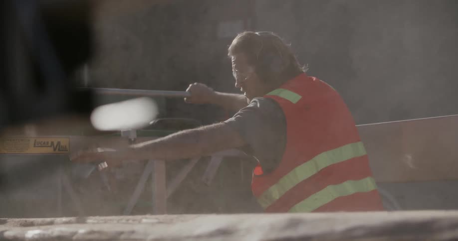 A construction worker works on a site