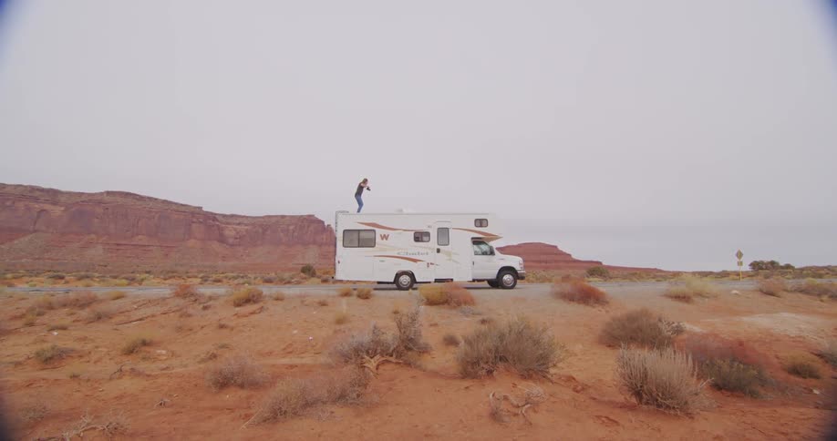 A person standing on a rv