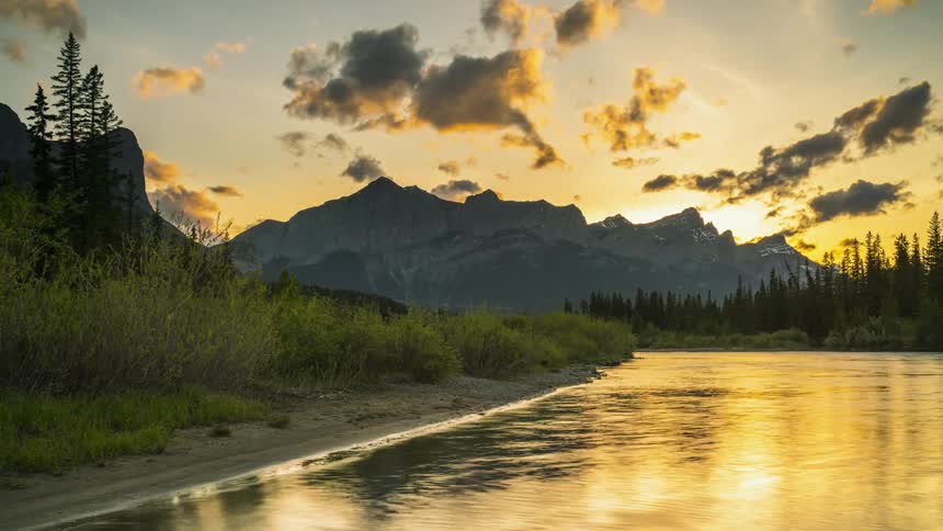Scenic sunset with colorful sky and clouds at Banff national park, Canada