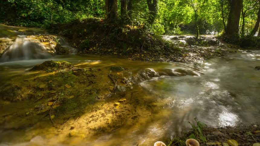Water flows rapidly down the Krka river in autumn