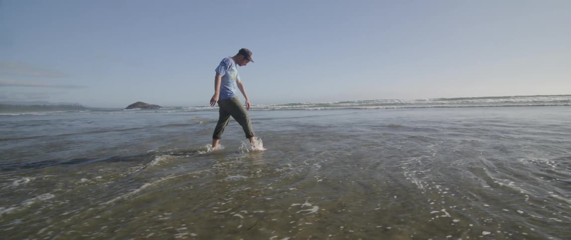 A person walking on the beach