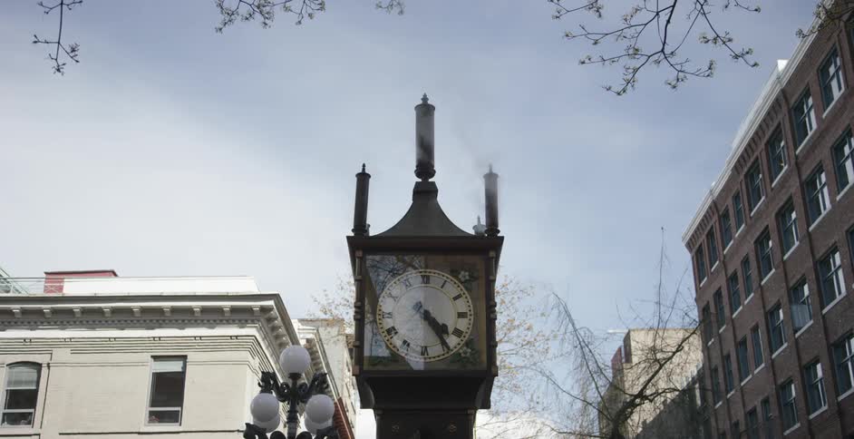 View of a clock in a city square