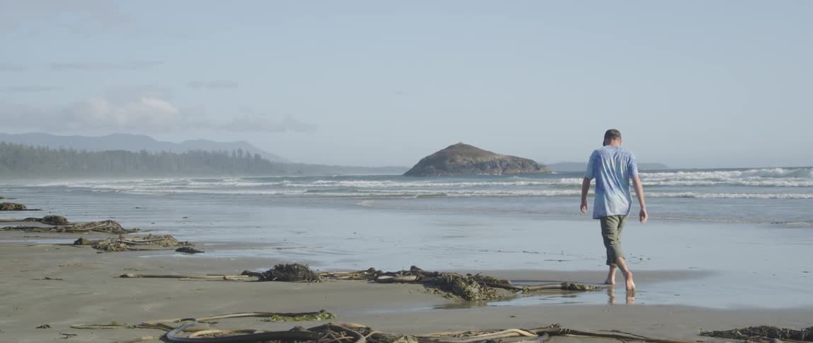 A person walking on the beach