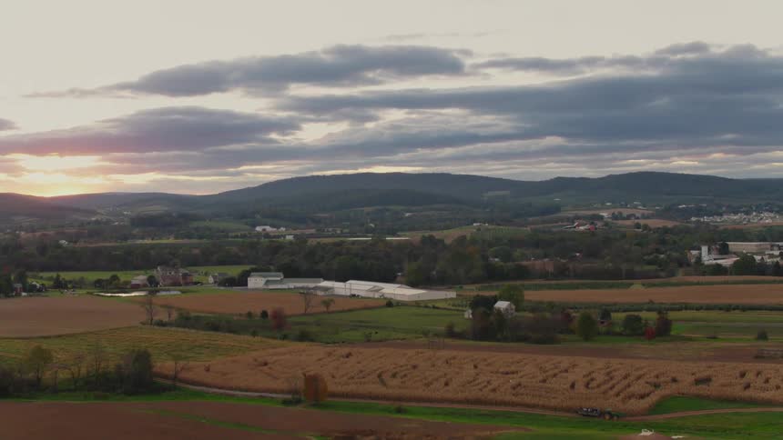 A maze on a farm at sunset