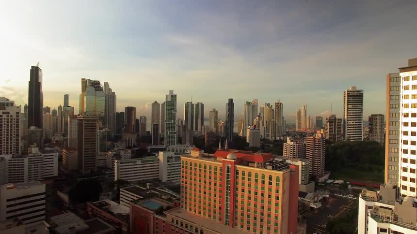 The city has many tall buildings