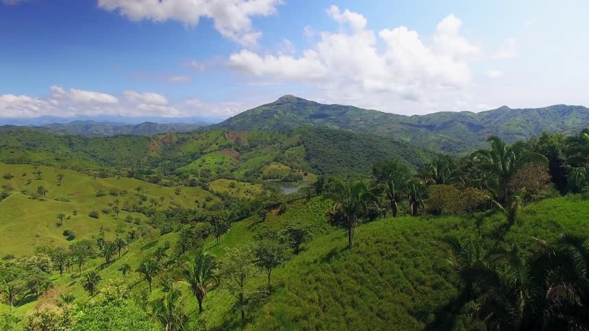 Aerial view of the green hills of the Panamanian rainforest
