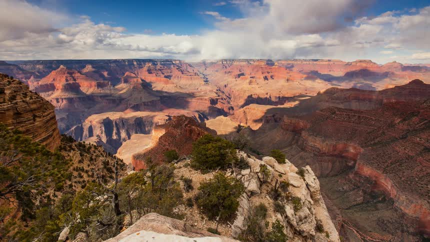 Clouds pass over the large canyons