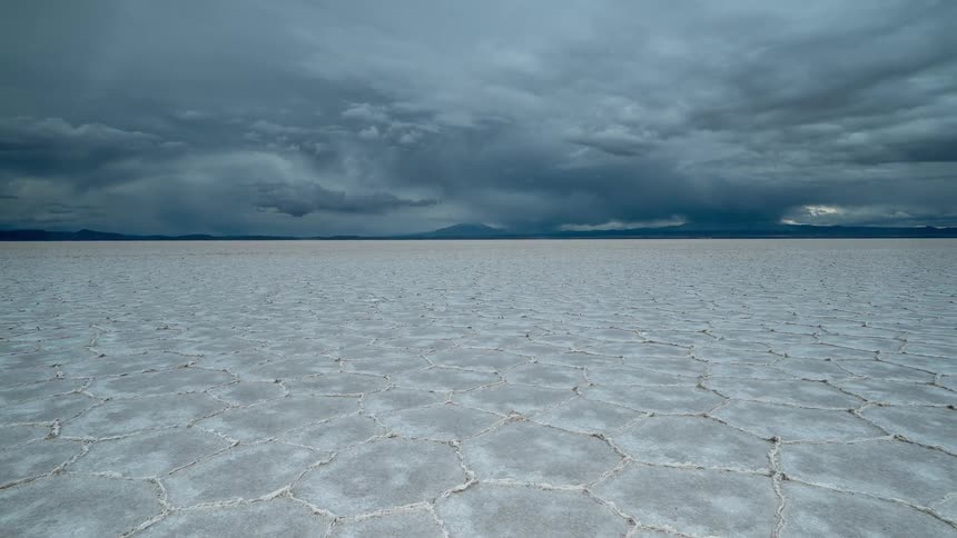 Clouds float over salt flats