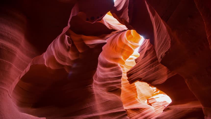The long cavern is full of spinning rocks