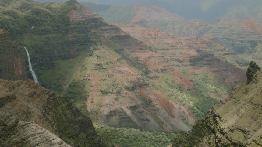Birds fly above a large canyon