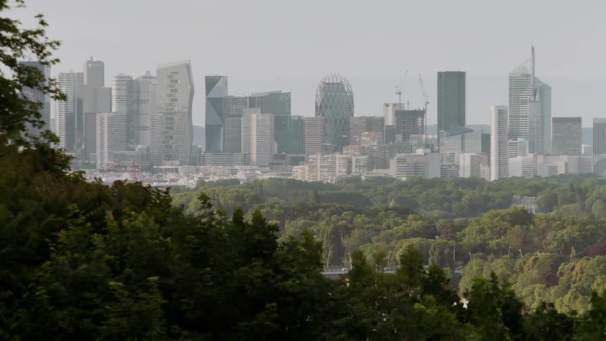 Skyscrapers stand in the distance