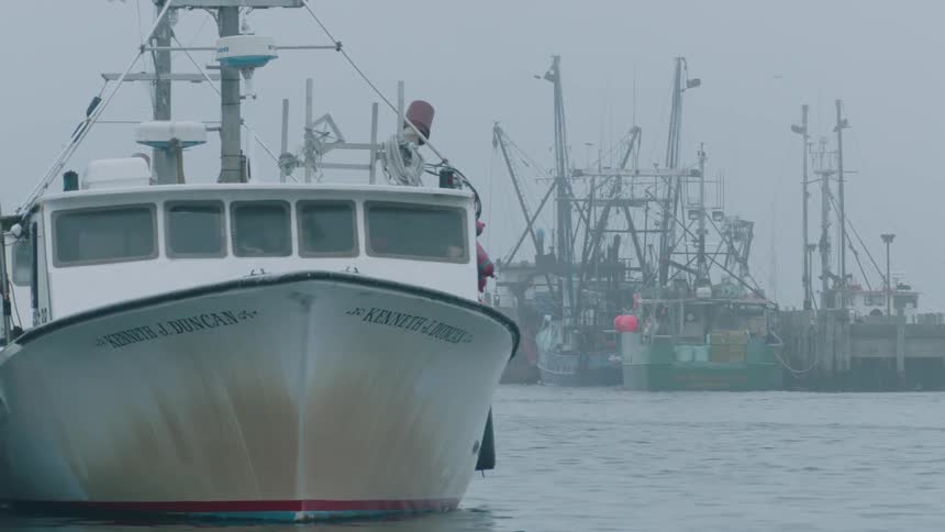 Boat parked in a harbor on a cloudy day