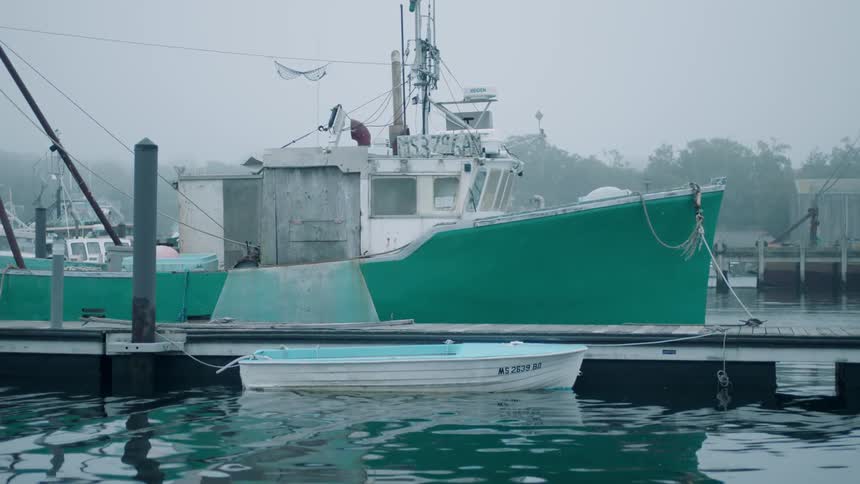 Boats float in a marina