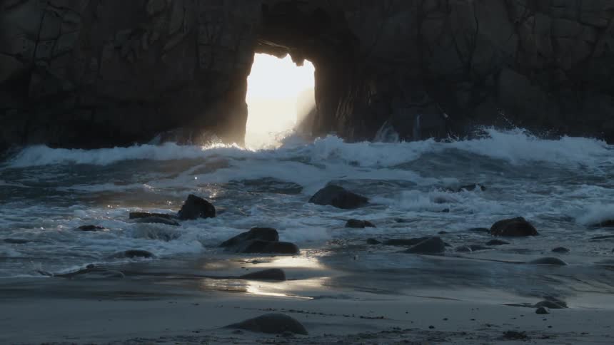 The tide flows onto the shore